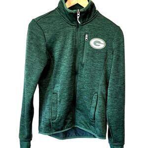 Green Bay Packers Jacket Women's Small Green NFL Full Zip Fleece Thumb Hole NOTE